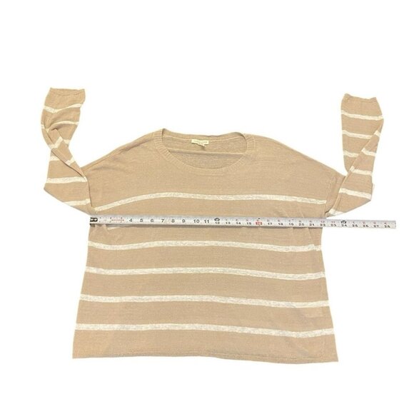 Eileen Fisher Top Organic Linen Striped Tan White Long Sleeve Size Medium Read* - Picture 3 of 8